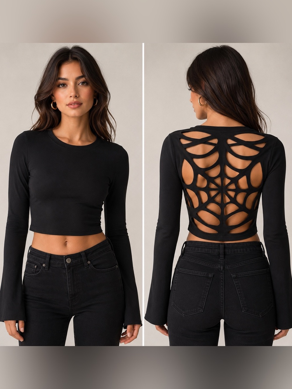 Spiderweb Cut Out Black Women's Top